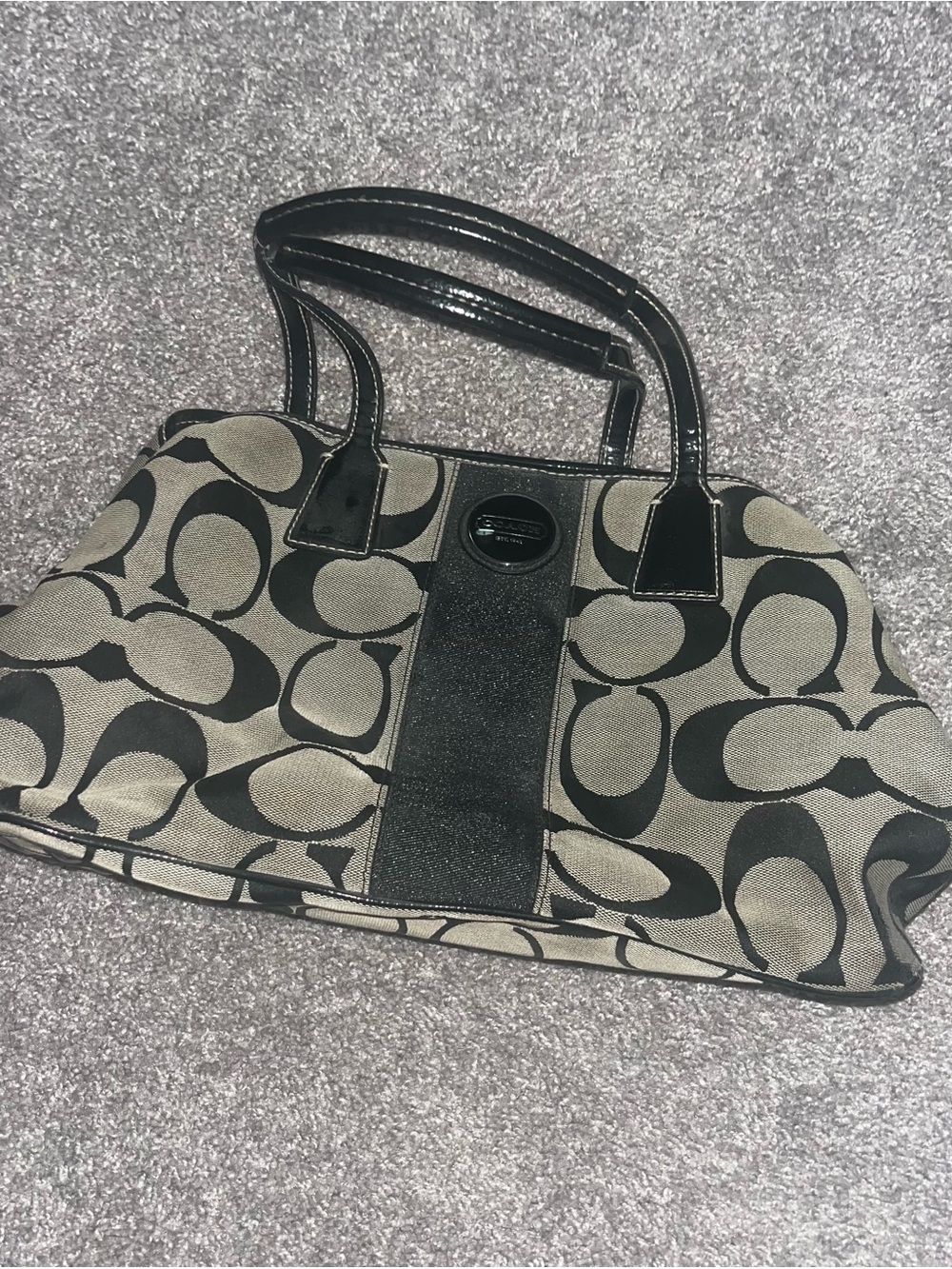 vintage Coach Signature Stripe Framed Carryall Satchel